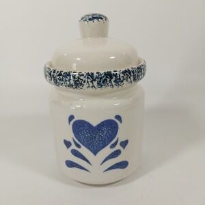 Blue Sponge Heart Jar Canister 6.5" includes lid‎ My Love Gibson Stoneware White